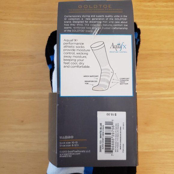 Gold Toe AquaFX Moisture Control Super Sport Crew Socks 3 Pairs - Picture 5 of 7